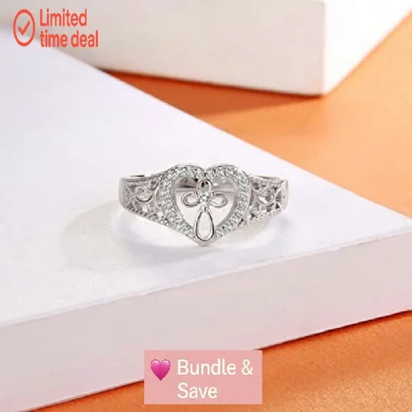 925 Sterling Silver Heart Cross Ring Size 8 Religious Jewelry Gift for Women